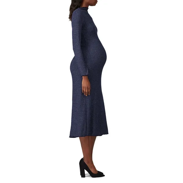 Rachel Pally Navy Metallic Ribbed Mara Maternity Long Sleeve Midi Dress Size S - Image 2