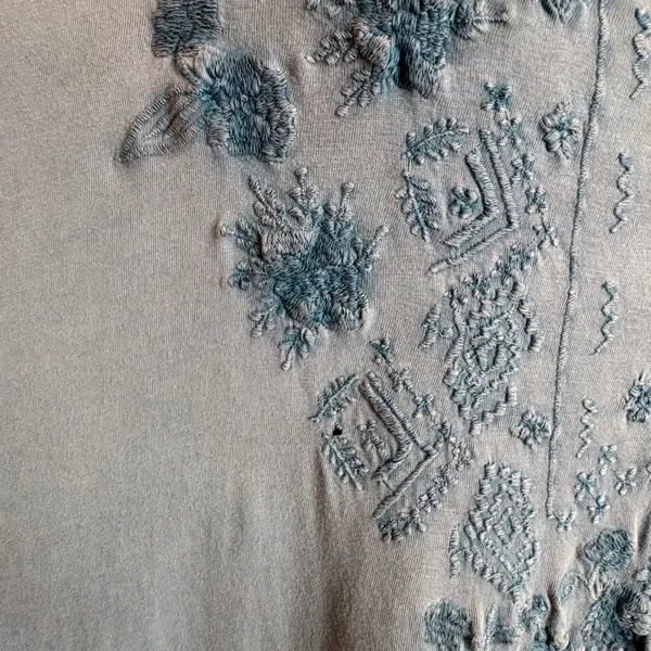 Caite Blue Embroidered Cotton Maxi Dress Short Sleeve Boho Lagenlook Size 1X - Image 3