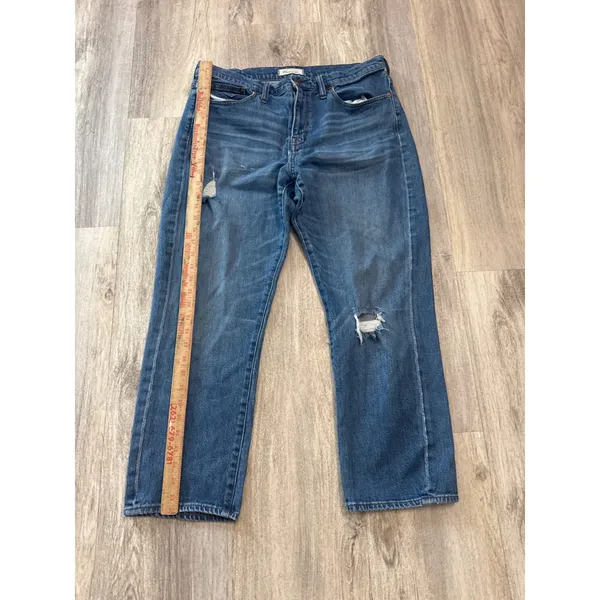 Madewell Straight Crop Jeans Medium Wash Distressed High Rise Size 32 - Image 5
