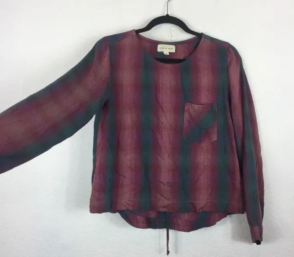 Anthropologie Cloth & Stone Plaid Lace Up Back Top - Image 6