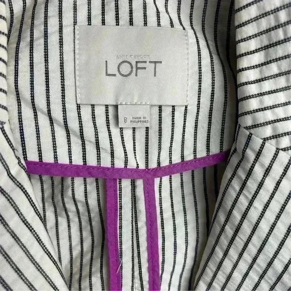 Ann‎ Taylor Loft Women's Blazer Jacket Ivory/White and Black Stripes Size 8 - Image 10