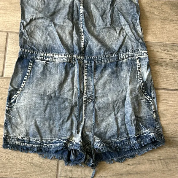 Mustard seed denim printed romper - Image 2