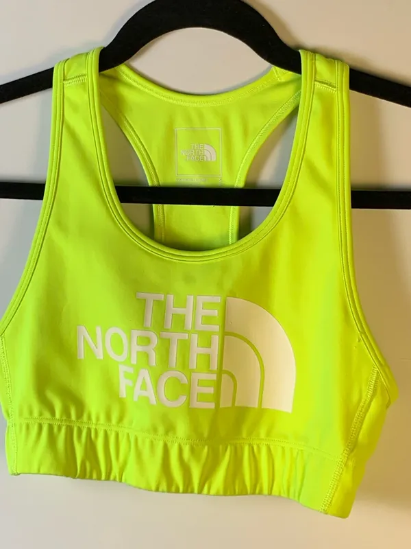 The North Face Womens Sports Bra S Neon Yellow Racerback Logo Athletic Gym - Image 3