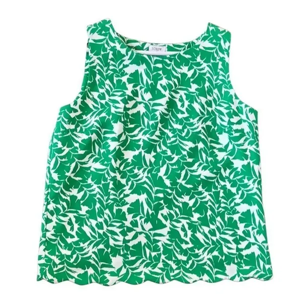 J.Crew green floral scalloped hem cross back top small - Image 2