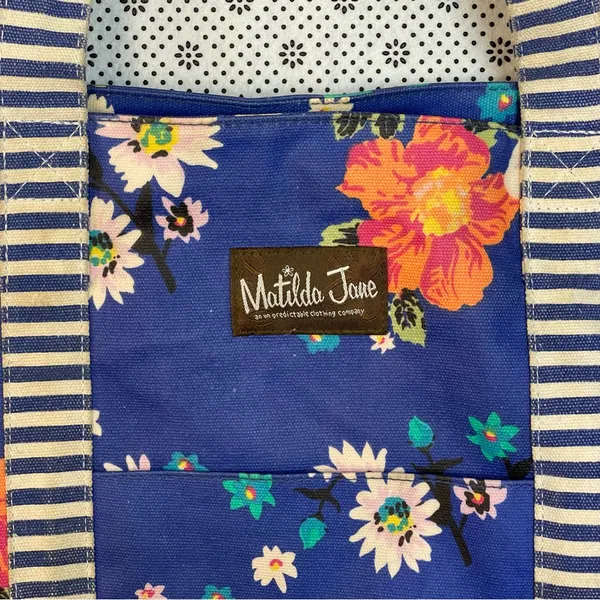 Bright Striped Summer Diaper Carry Matilda Jane Blue Floral Tote Bag - Image 5