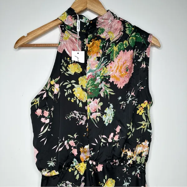 Petal + Pup Anabelle Halter Neck Black Floral Mini Dress Size Medium - Image 5