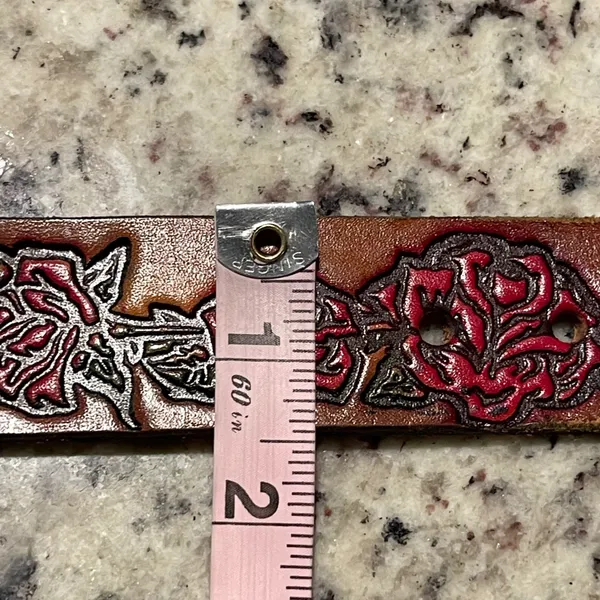 BeltStop‎ Tooled Leather Rose Belt Women 34/36 Tan Western Boho Floral Handcraft - Image 6