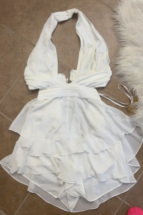 The Clothing Company White Chiffon ruffled Skort Dress/backless - Image 2