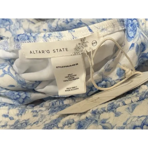Altar'd State Floral Tiered Maxi Dress XXS Blue White Puff Sleeve Smocked NWT - Image 9