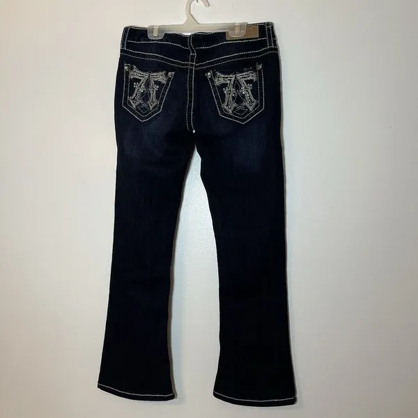 7 For All Mankind Seven 7 Boot Low rise Jeans‎ Women's 28 Y2K Dark Wash Western Embellished Bling - Image 2