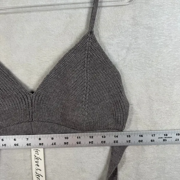 For Love & Lemons Knit Bralette Top Taupe Gray Wrap Tie 2X NEW - Image 4