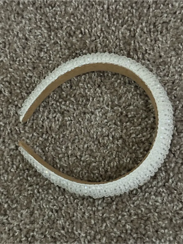 White Faceted Beaded Padded Headband Bridal Coquette Wedding Hair Accessory - Image 6