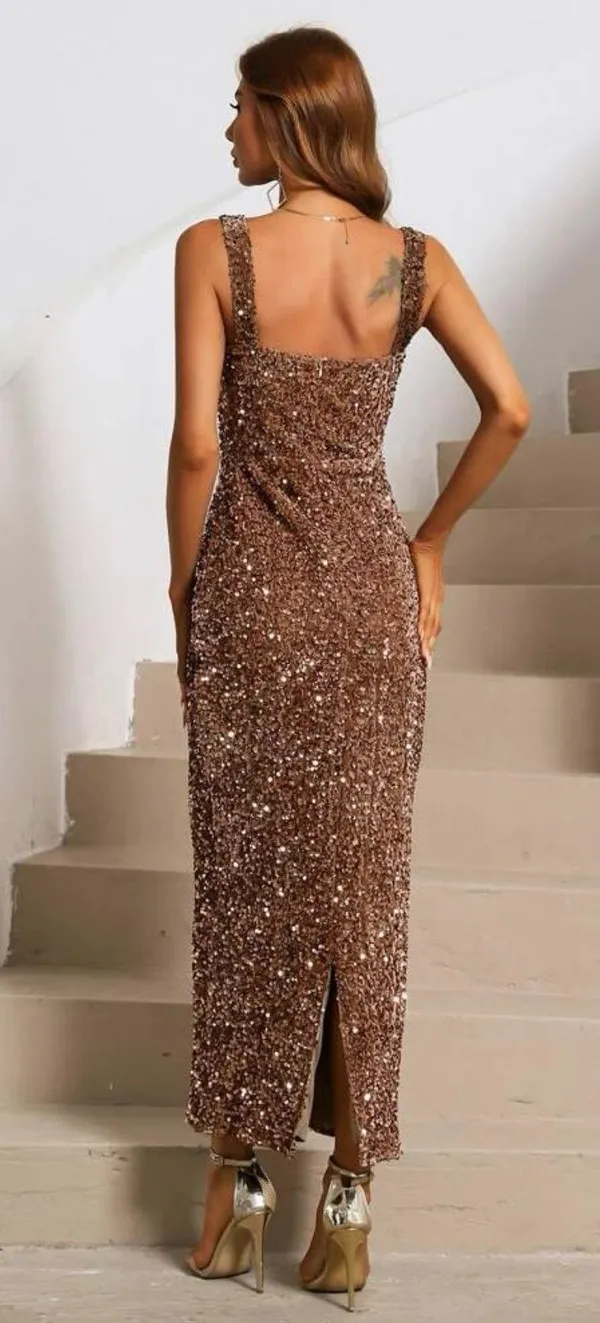 SheIn Gold Sequenced Long Dress - Image 2