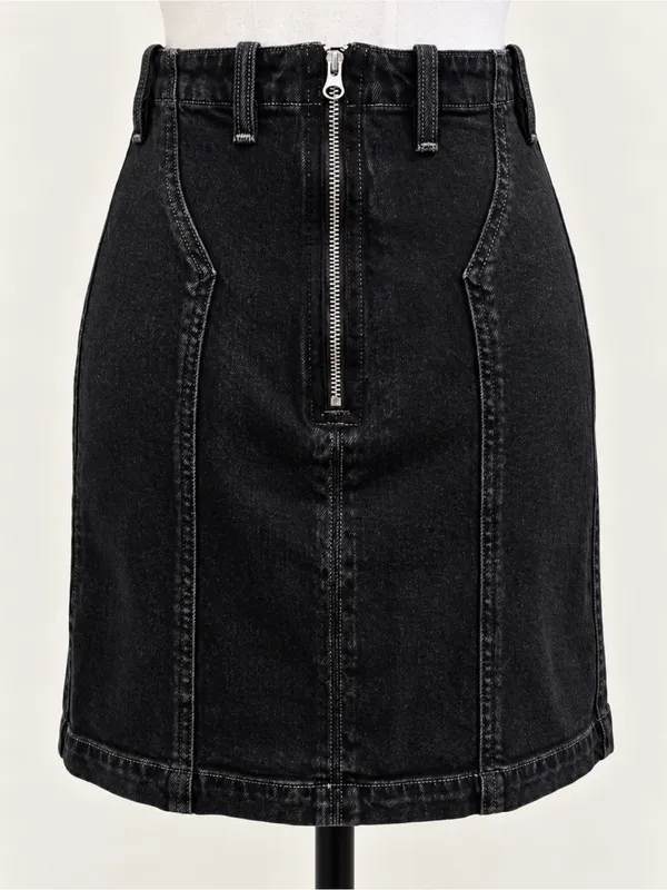 💥 AGOLDE Siouxise Washed Black Denim Mini Skirt Exposed Back Zip Sz 27 💛 - Image 4