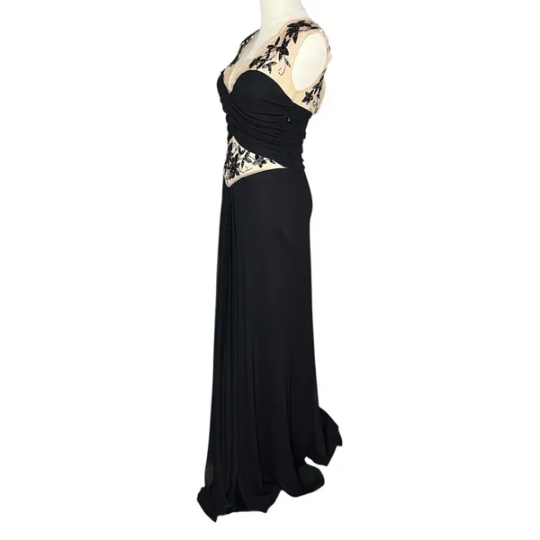 Vintage Cache Illusion Neckline Floral Beaded Mesh Waist Full Length Gown - Image 2