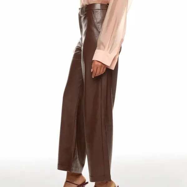Joe's Jeans Brown Faux Leather Pants Size 31 Wide Leg Trouser Crop Designer $200 - Image 2