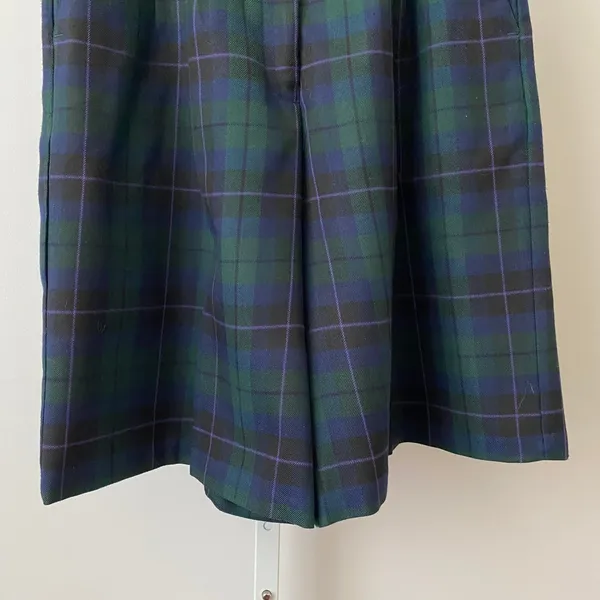 Karen Scott Academia Office Siren Plaid Pleated Culotte Shorts 10 Green Blue - Image 3