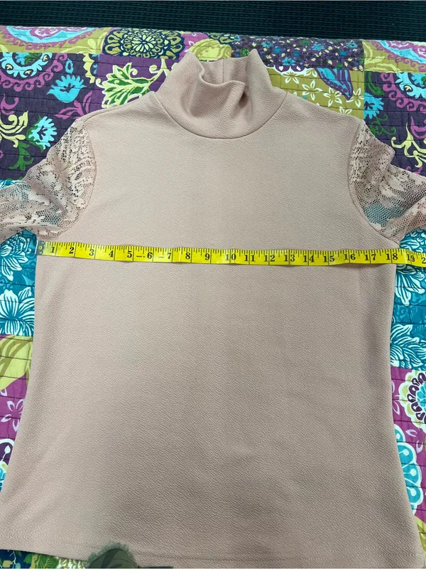 SHEIN Dusty Rose Lace Balloon Sleeve Turtleneck Blouse Size S - Image 6