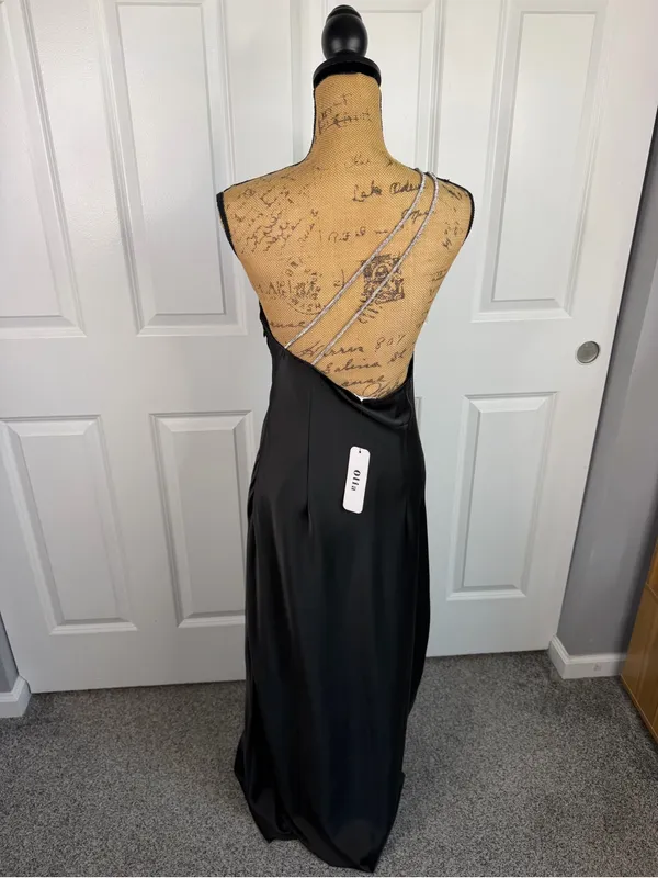 Olia Black Satin One Shoulder Maxi Gown Dress Size L NWT - Image 7