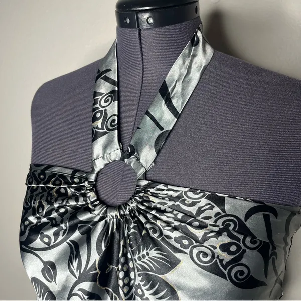 Y2K Vintage Charlotte Russe Satin O Ring Halter Neck Ruched Blouse Going Out Top - Image 4