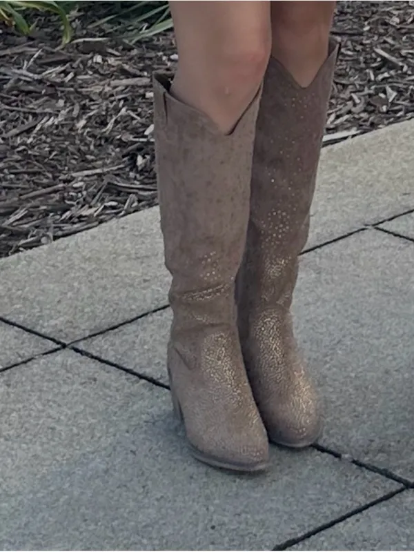 Pierre dumas Women's Tall beaded Western Boots - Taupe - Image 3