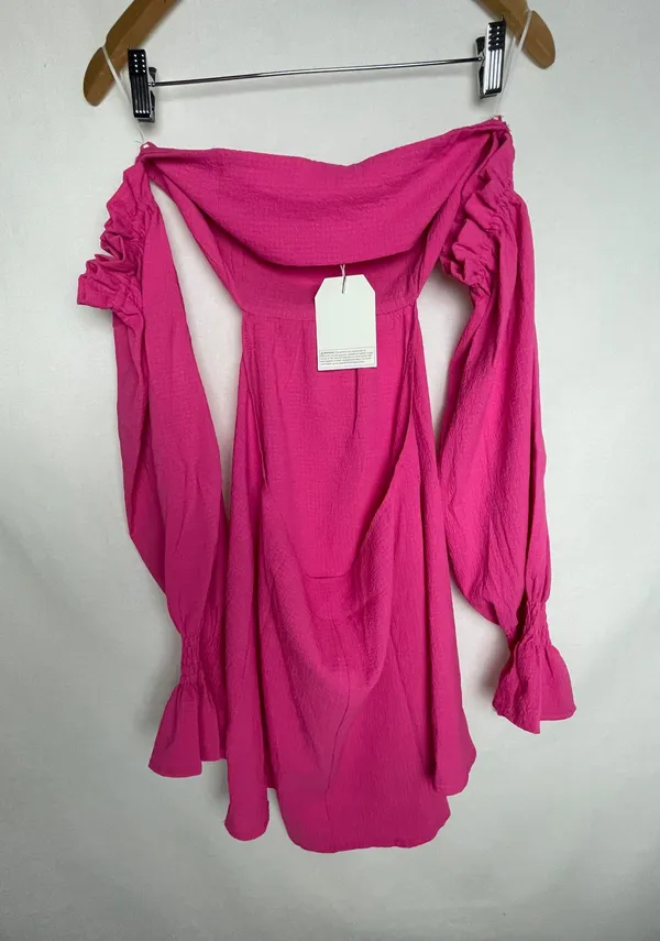 Hot Pink Off The Shoulder Dress - Image 8