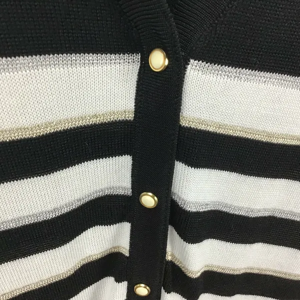 White House Black Market Cardigan Women Medium Black White Striped Metallic‎ - Image 3