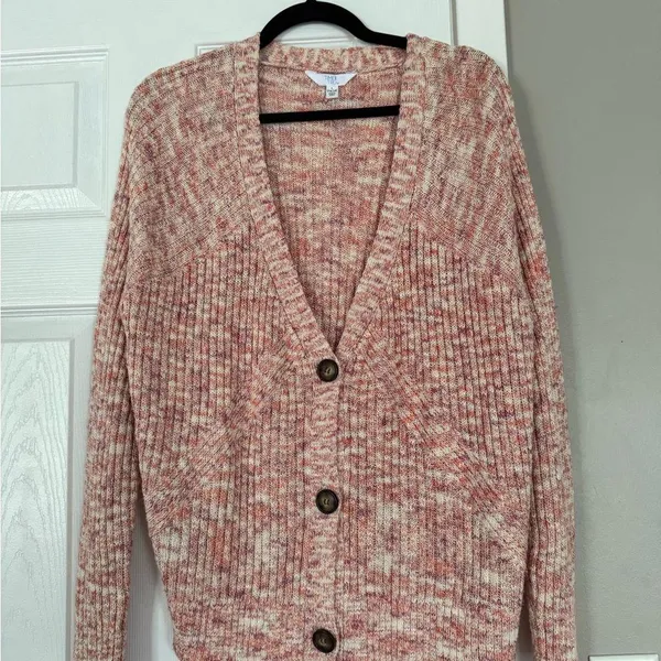 Time and Thru Pink Cardigan Sweater Cozy Front Button Down - Image 7