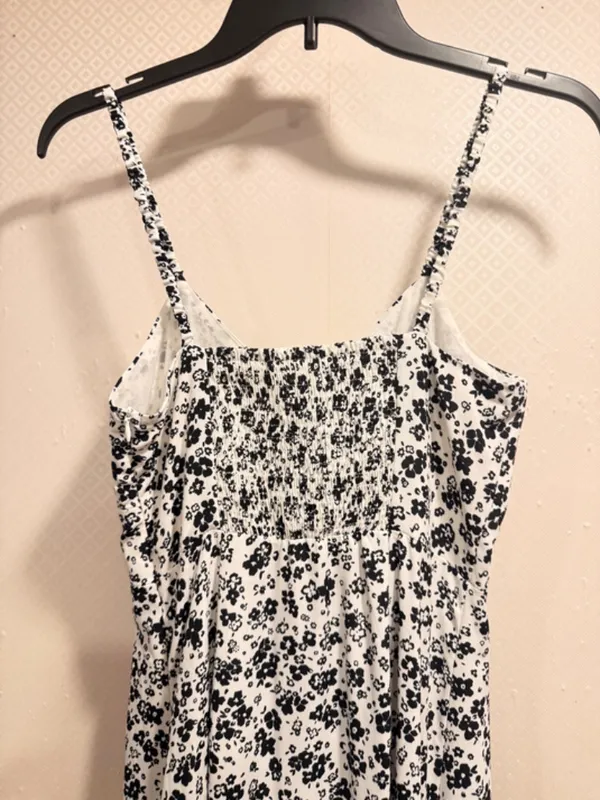 Zara Black White Floral Button Front Spaghetti Strap Midi Slip Dress Size XS - Image 8