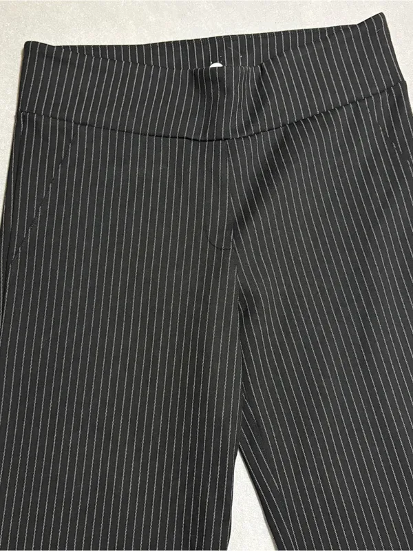 Betabrand Dress Pant Yoga Pants M Black Pinstripe High Rise Wide Leg Pull On - Image 5