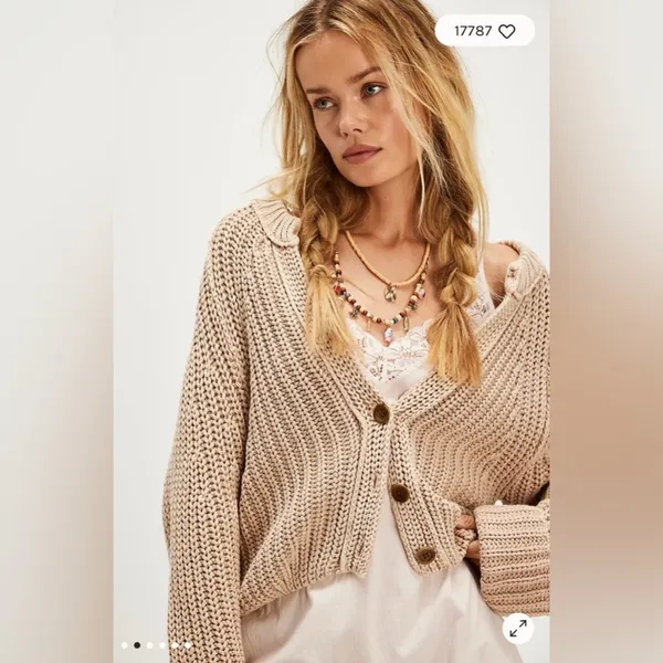 BEST Free People Sweet Nothing Cardi NWOT - Medium - Sandcastle Tan Beige Knit - Image 3
