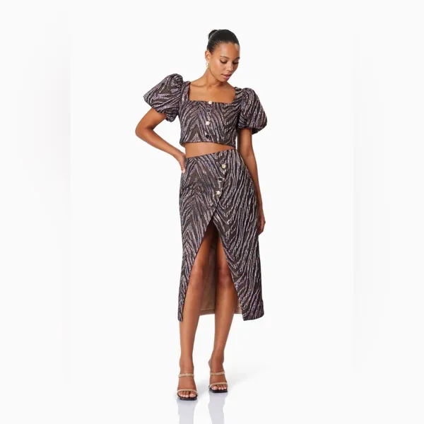 Elliatt Mikayla Crop Top and Maxi Skirt Two Piece Set In Purple Multi Small NWT - Image 2