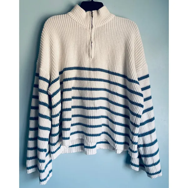 Edikted Sweater Oversized Quarter Zip Striped Bell Sleeve Knit Medium - Image 6
