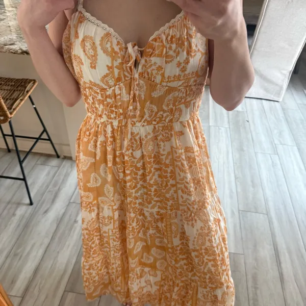Trixxi Orange Cream Smocked Midi Dress Size XL - Image 4