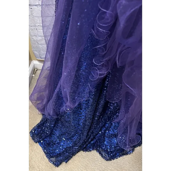 Cecily Brown Blue and Purple Sequin Strapless Prom Gown Formal Party Dress M - Image 7