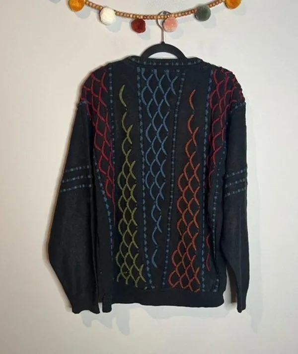 Vintage colorful textured patterned grandpa sweater - Image 5