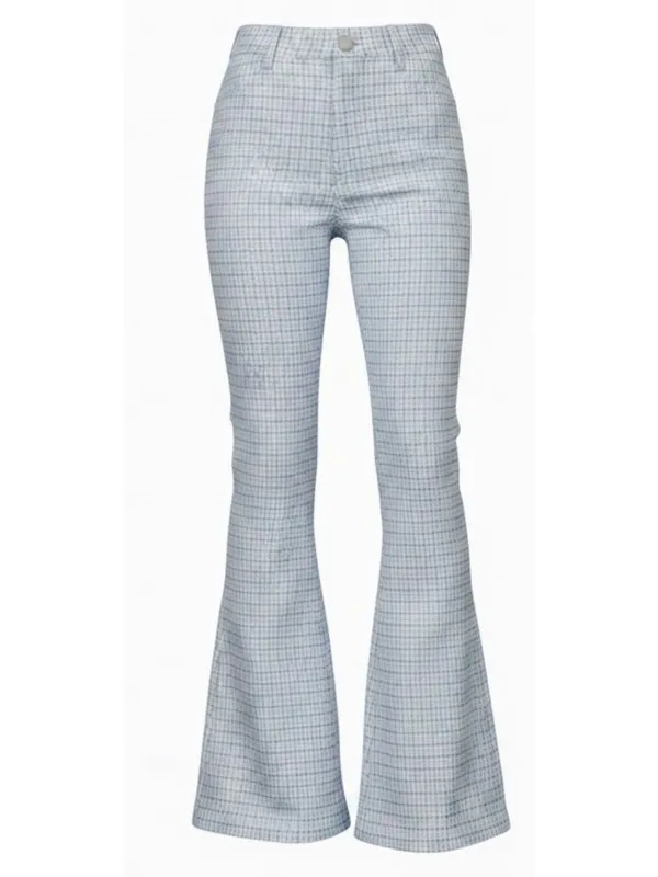 NWOT Hollister High-Rise Plaid Flare Pants Blue White Y2K Retro Stretch Sz Small - Image 2