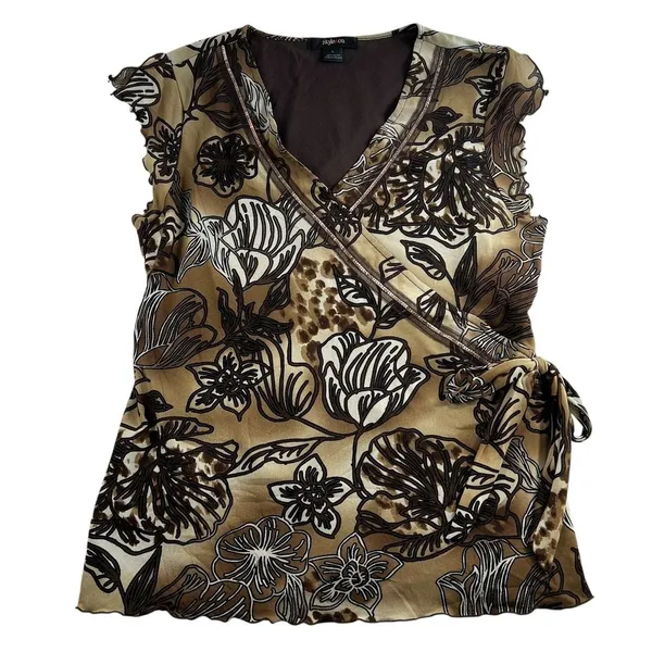 Style & Co Vtg Y2K Babydoll L Large Top Cap Sleeve Fairy Grunge Whimsigoth Goblincore Brown - Image 2