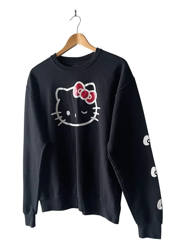 Hello Kitty Black Red Bow Crewneck Sweatshirt Small - Image 3