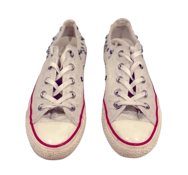 Converse Chuck Taylor OX Metal Studded Low Top Sneakers White Silver Biker Punk - Image 2