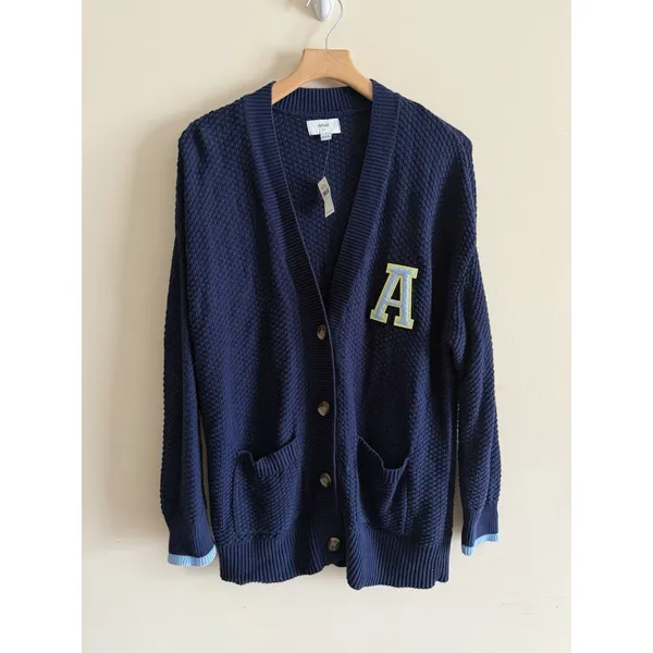 Aerie Varsity Navy Blue Oversized Knit Chunky‎ Cardigan Sweater Women’s Size S - Image 2