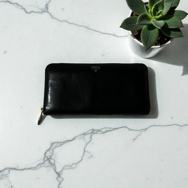 Fossil Black Leather Zip Around Continental‎ Wallet Organizer - Image 5
