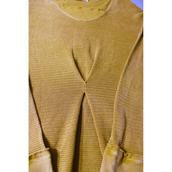 M.‎ Rena Waffle Knit Top Womens Large Yellow V-Neck Pleated Thermal Boho S4945A - Image 5