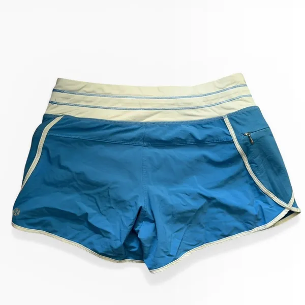 Lululemon Run In The Sun Shorts Blue White Trim Zipper Pocket Size 2 Liner Track - Image 2