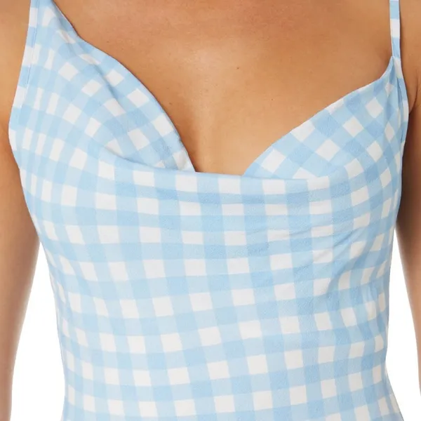 Charlie Holiday Kenzie Blue Gingham Cowl Neck Bias Cut Strappy Summer Mini Dress - Image 4