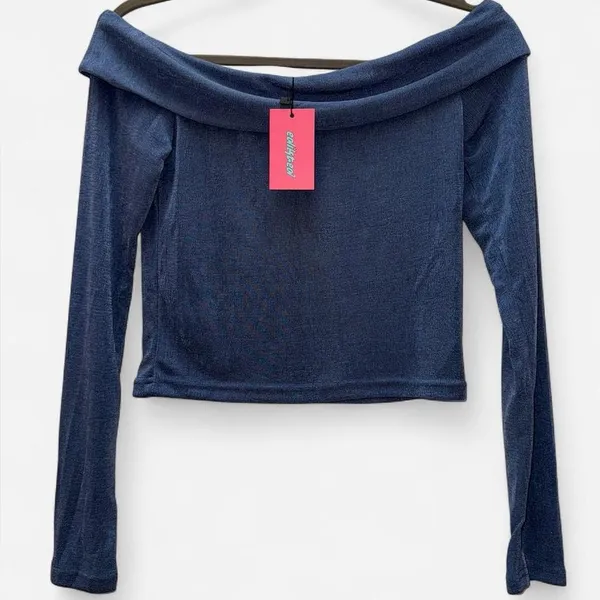 Edikted Athena Blue Off the Shoulder Top Size Medium NWT Club Y2K Style - Image 2