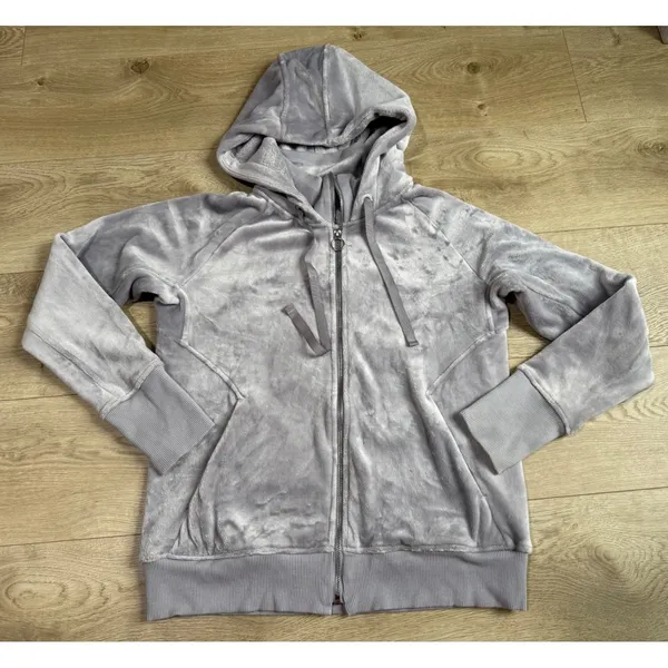 EUC ATHLETA Jacket Womens Gray Velour Triumph Double Cozy Gray Hoodie size M - Image 2