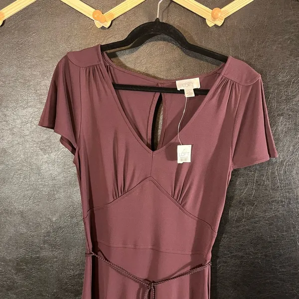 Ann Taylor Plum Color Belted Midi‎ Dress Size 4 - Image 3