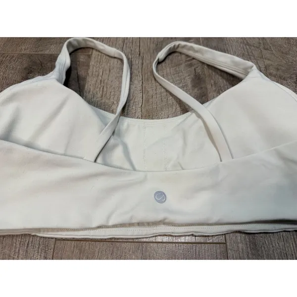 Crz Yoga Women Cream White Athletic Sports Bra Scoop Neck Workout Top - Image 7