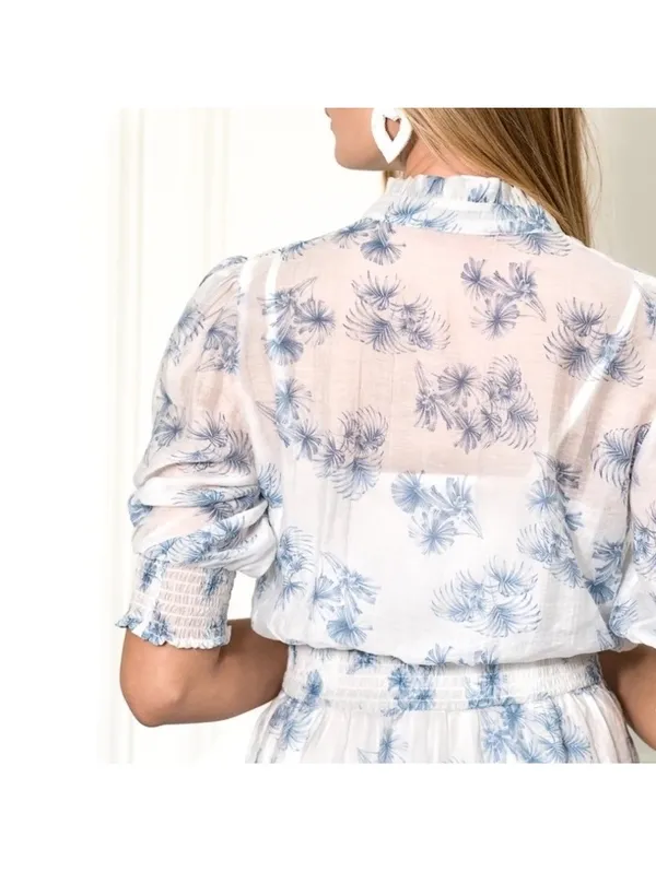 NWT The Shirt Rochelle Behrens Tiered Mini Dress White Blue Floral Women’s Small - Image 16